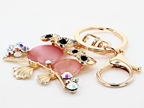 Off Park ® Collection, Gold Tone Pink and White Crystal Owl Key Chain