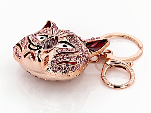 Off Park® Collection, Rose Gold Tone Pink Crystal Tiger Key Chain