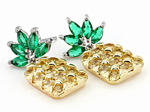 Off Park ® Collection, Silver Tone Yellow and Green Crystal Pineapple Earrings