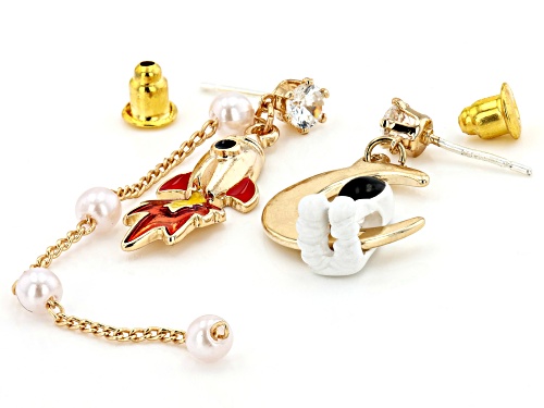GOLD TONE ASTRONAUT WITH MOON AND SPACESHIP EARRINGS