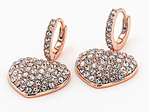Off Park ® Collection, White Crystal Rose Tone Heart Earrings