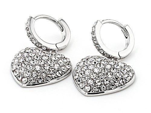 Off Park ® Collection, White Crystal Silver Tone Heart Earrings