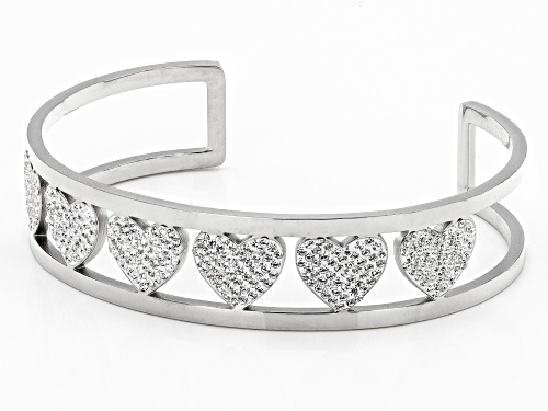 Off Park ® Collection, White Crystal Silver Tone Heart Cuff Bracelet