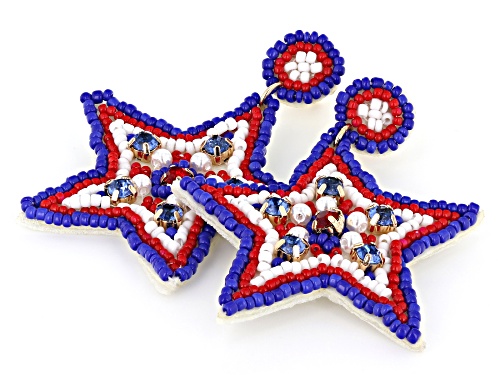 Off Park® Collection Red, White & Blue Glass Bead and Acrylic Stone Gold Tone Star Earrings