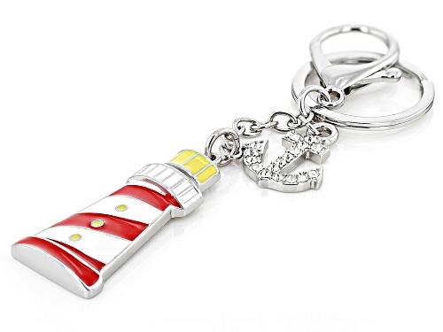 Off Park® Collection White Crystal Silver Tone Lighthouse & Anchor Keychain