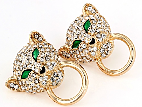 Off Park Collection™ White Crystal Gold Tone Jaguar Doorknocker Drop Earrings