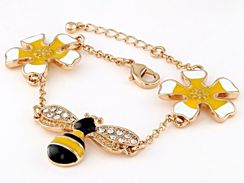 Off Park® Collection White Crystal Gold Tone Bee & Flower Station Bracelet - Size 7.25