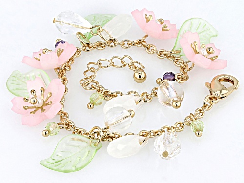 Off Park® Collection, Multi-Color Acrylic Gold Tone Flower Charm Bracelet