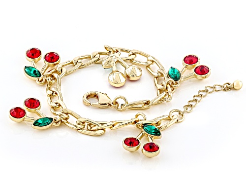 Off Park® Collection, Red & Green Crystal Gold Tone Cherry Charm Bracelet