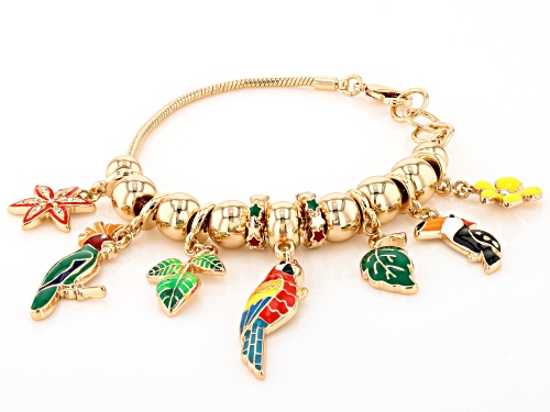 Off Park® Collection Multi-Color Crystal Gold Tone Tropical Charm Bracelet - Size 7.5