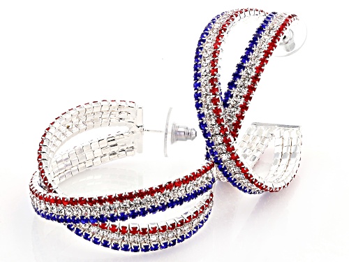 Off Park® Collection Red, White & Blue Crystal Silver Tone Hoop Earrings