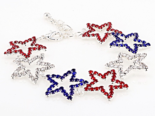 Off Park® Collection Red, White & Blue Crystal Silver Tone Star Bracelet - Size 7.5