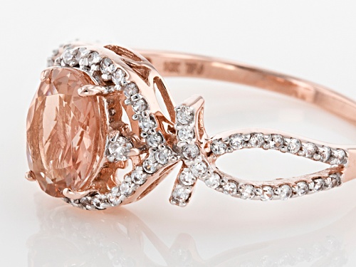 1.00ct Oval Peach Oregon Sunstone With .35ctw Round White Zircon 10k Rose Gold Ring. - Size 6