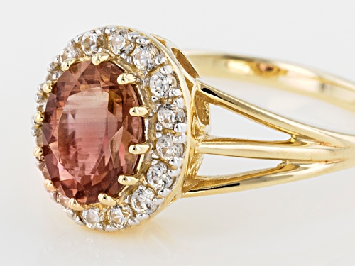 1.00ct Oval Peach Oregon Sunstone With .24ctw Round White Zircon 10k Yellow Gold Ring. - Size 7