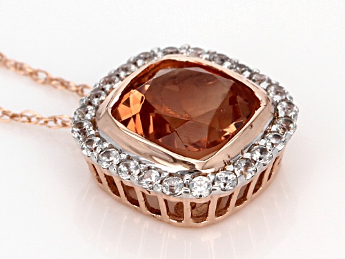 1.45ct Square Cushion Oregon Sunstone With .45ctw Round White Zircon 10k Rose Gold Slide With Chain
