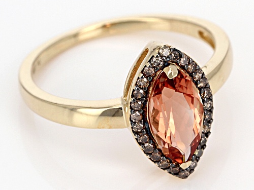 1.05ct Marquise Orange Oregon Sunstone With .09ctw Champagne Diamond Accent 10k Yellow Gold Ring - Size 7