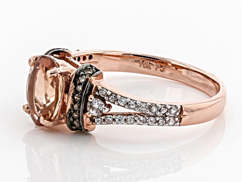 .90ct Oregon sunstone, .26ctw white zircon and .08ctw Champagne diamond accent 10K rose gold ring - Size 7
