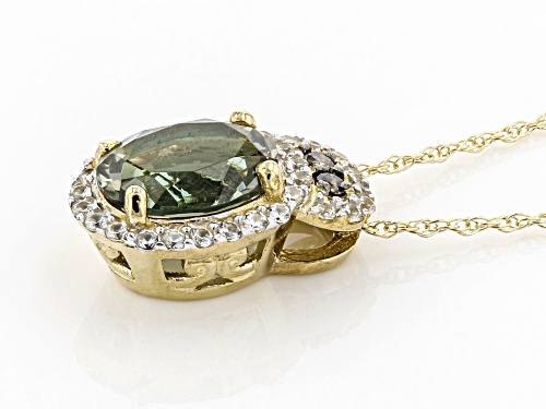 .90ct Green Sunstone, .15ctw Zircon & .04ctw Champagne Diamond Accent 10K Yellow Gold Slide w/chain