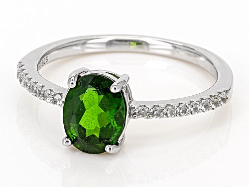 1.00ct Oval Chrome Diopside With 0.19ctw White Zircon Rhodium Over Sterling Silver Ring - Size 9