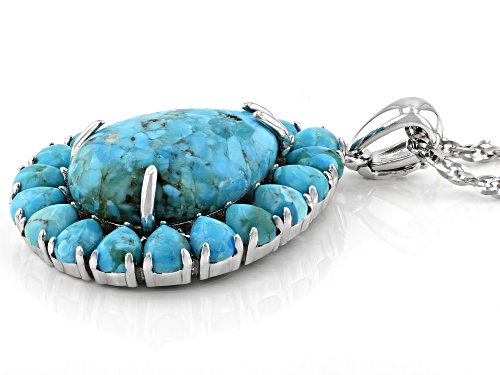 20X15mm, 5x4mm Pear shape Cabochon Turquoise Rhodium Over Sterling Silver Enhancer With Chain