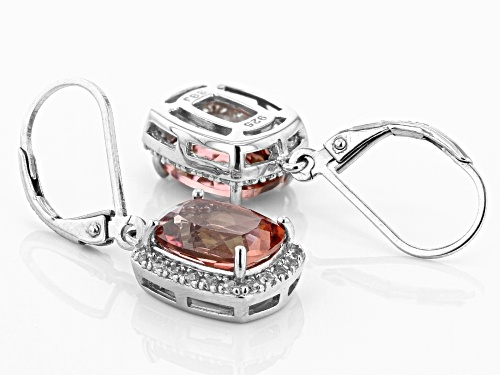 4.17ctw Rectangular Cushion Red Labradorite & 0.35ctw White Zircon Rhodium Over Silver Earrings