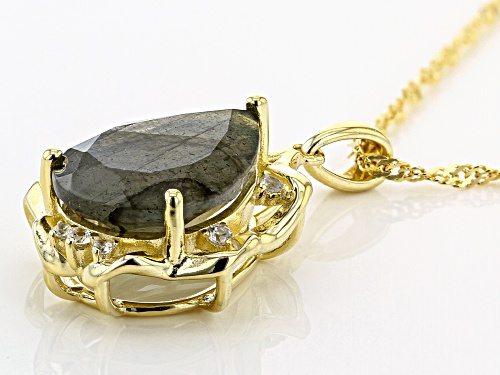 6.15ct Labradorite With 0.15ctw White Zircon 18k Yellow Gold Over Silver Pendant with Chain