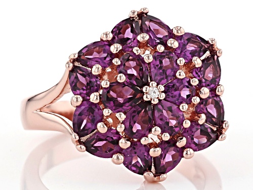 2.70ctw Pear Shape Raspberry Color Rhodolite & 0.01ct White Zircon 18k Rose Gold Over Silver Ring - Size 8