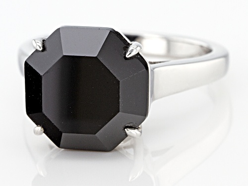 7.08ct Octagon Black Spinel Rhodium Over Sterling Silver Solitaire Ring - Size 8