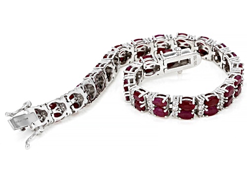 14.87ctw Oval Indian Ruby With 2.82ctw Round White Zircon Rhodium Over Sterling Silver Bracelet - Size 8