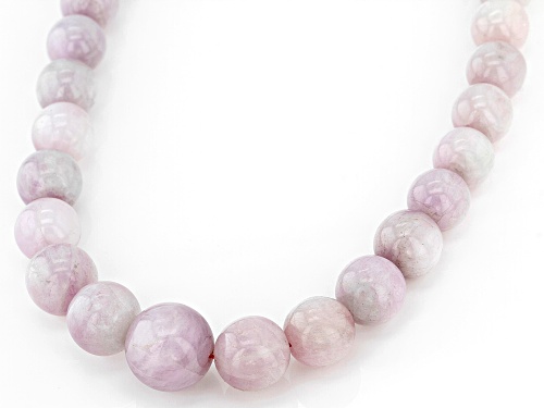 6-12mm Round Kunzite Rhodium Over Sterling Silver Graduated Beaded Necklace - Size 18