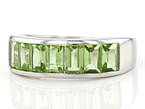 1.78ctw Baguette Manchurian Peridot(TM) Rhodium Over Sterling Silver Band Ring - Size 8