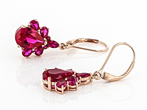 5.44ctw Mixed Shapes Lab Created Ruby 18k Rose Gold Over Sterling Silver Dangle Earrings
