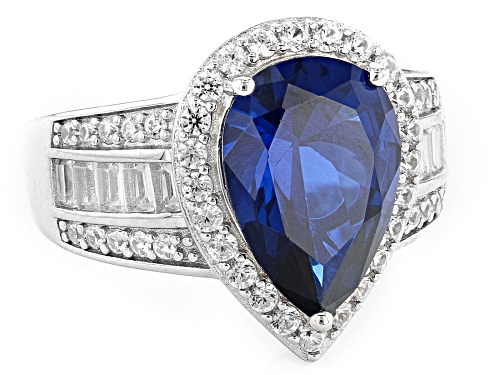 3.98ct Lab Blue Spinel,.45ctw Lab White Sapphire & 0.82ctw Zircon Rhodium Over Silver Ring - Size 9