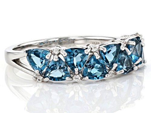 2.07ctw London Blue Topaz and 0.29ctw White Zircon Rhodium Over Sterling Silver Ring - Size 9