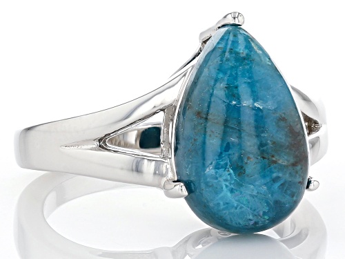 14x9mm Pear Shape Cabochon Apatite Rhodium Over Sterling Silver Solitaire Ring - Size 10