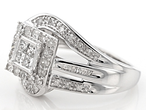 Pre-Owned .75ctw Round, Baguette And Princess Cut White Diamond 10k White Gold Ring - Size 8