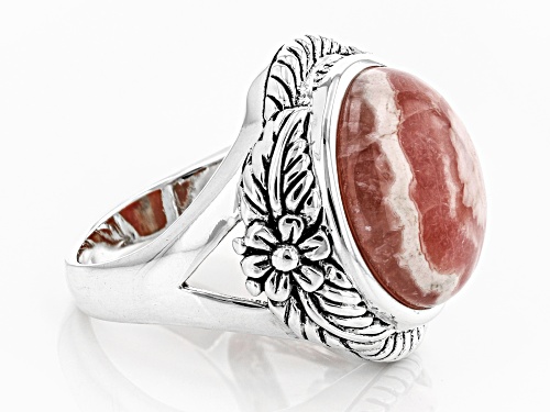 Pre-Owned Southwest Style by JTV™ 16mm round cabochon rhodochrosite sterling silver floral ring - Size 7