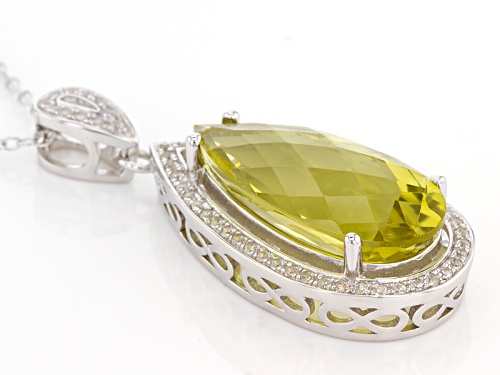 Pre-Owned 6.80ct Pear Shape Canary Yellow Quartz And .32ctw White Zircon Sterling Silver Pendant Wit