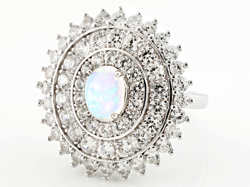 Pre-Owned .62ct Oval Cabochon Ethiopian Opal With 3.88ctw Round White Zircon Sterling Silver Ring - Size 4