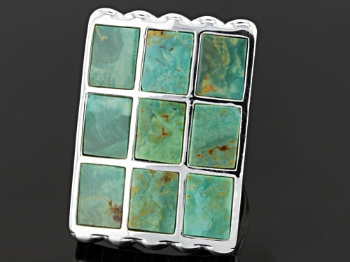 Pre-Owned  Kingman Turquoise Sterling Silver Over Brass Geometric Ring - Size 5