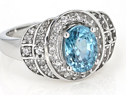 Pre-Owned 2.26ctw Blue And White Zircon Platinum Over Sterling Silver Ring - Size 8