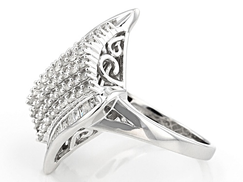 Pre-Owned 1.50ctw Round And Baguette White Diamond Rhodium Over Sterling Silver Ring - Size 6