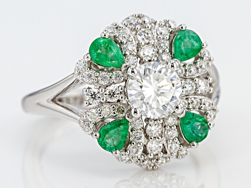 Pre-Owned MOISSANITE FIRE® 1.32CTW DEW ROUND AND .60CTW PEAR SHAPE EMERALD PLATINEVE™ RING - Size 7