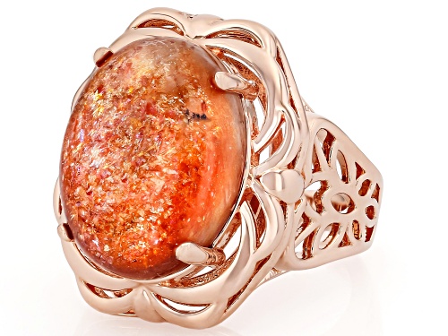Pre-Owned Timna Jewelry Collection™ 18X14mm Oval Cabochon Red Sunstone Solitaire Copper Ring - Size 8