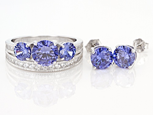 Pre-Owned Bella Luce® Esotica™ Tanzanite & White Diamond Simulants Rhodium Over Silver Ring & Earrin