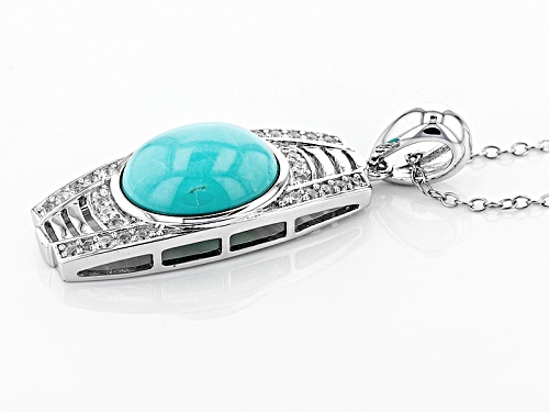 Pre-Owned 12x10mm Oval Sleeping Beauty Turquoise And .34ctw Round White Zircon Silver Pendant With C