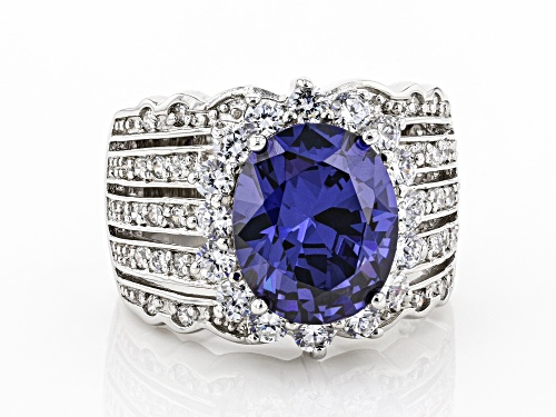 Pre-Owned Charles Winston For Bella Luce® Tanzanite And White Diamond Simulants Rhodium Over Sterlin - Size 5