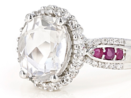 Pre-Owned 3.06ct Crystal Quartz with .20ctw Ruby and .59ctw White Zircon Rhodium Over Sterling Silve - Size 10