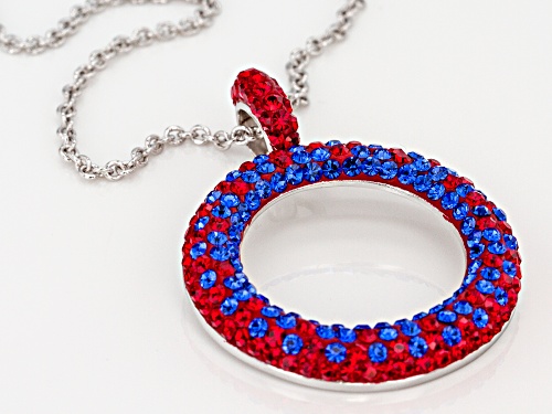 Pre-Owned Preciosa Crystal Red And Blue Circle Pendant With Chain