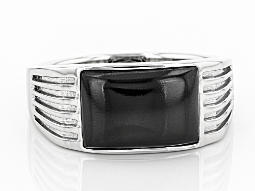 Pre-Owned 3.34ct Rectangular Black Spinel Solitaire Rhodium Over 10k White Gold Men's Ring - Size 11